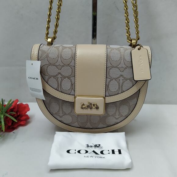 Coach Alie Signature Jacquard Ivory Chain Strap Crossbody Bag - NWT $550 - Picture 3 of 16